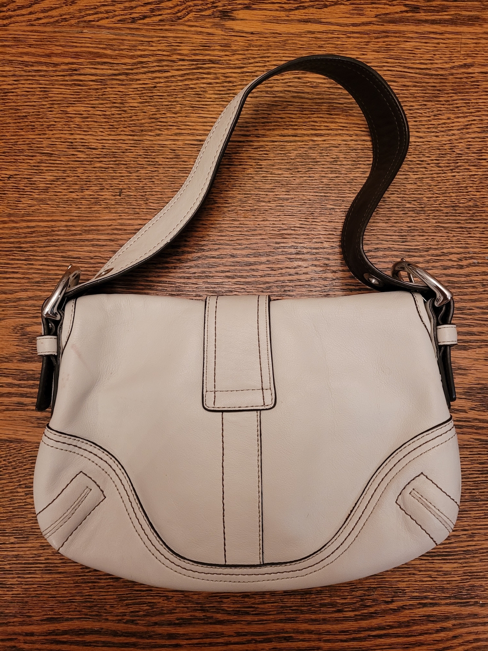 Vintage Coach Soho Cream Leather Shoulder Bag Y2K Buckle Straps Silver Hardware - Picture 2 of 12